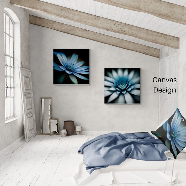 Elegant Blue Flower on Black Background Canvas Print (Creator Uploaded)