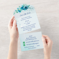 Elegant Blue Flower Personalised Save The Date