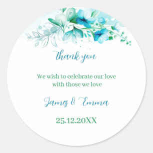 Elegant Blue Flower Personalized Wedding Classic Round Sticker