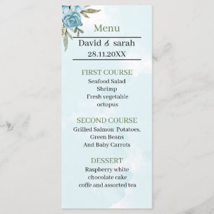Elegant Blue Flower Personalized Wedding Dinner Menu
