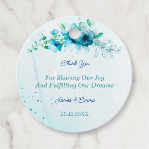 Elegant Blue Flower Personalized Wedding Favour Tags