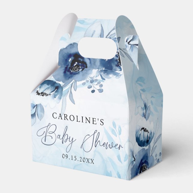Elegant Blue Flowers Boy Baby Shower Favor Box (Front Side)