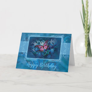 Elegant Blue Flowers & Butterfly Card