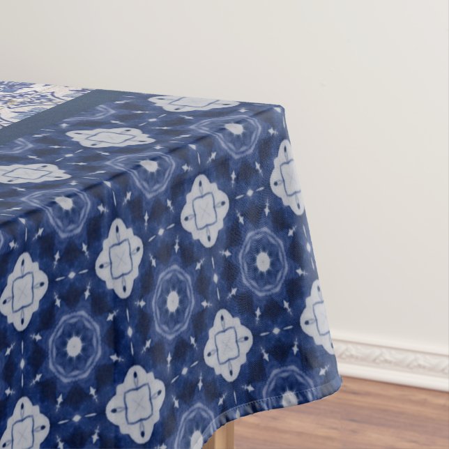 Elegant Blue flowers chinoiserie toile monogram Tablecloth (In Situ)