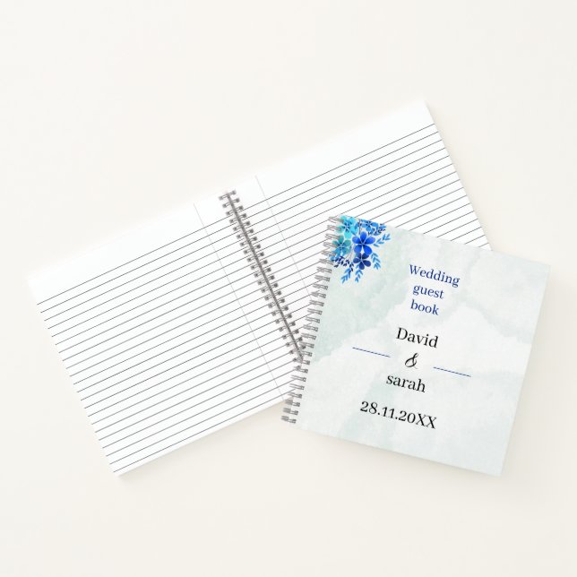 Elegant Blue Flowers Custom Wedding Guest Notebook (Inside)