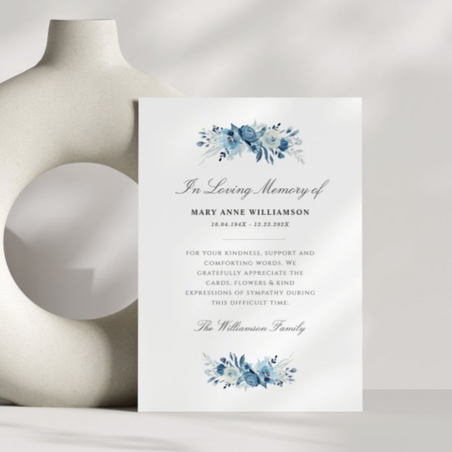 elegant blue flowers funeral thank you card (Creator Uploaded)