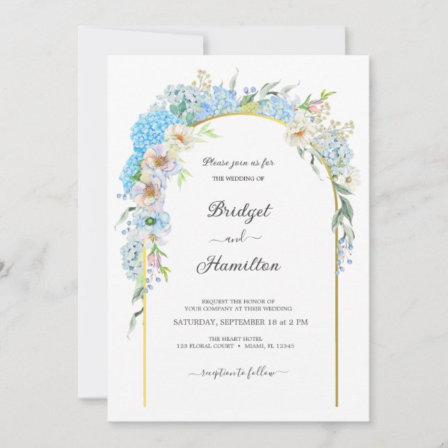 Elegant Blue Flowers Hydrangea Wedding Invitation (Front)