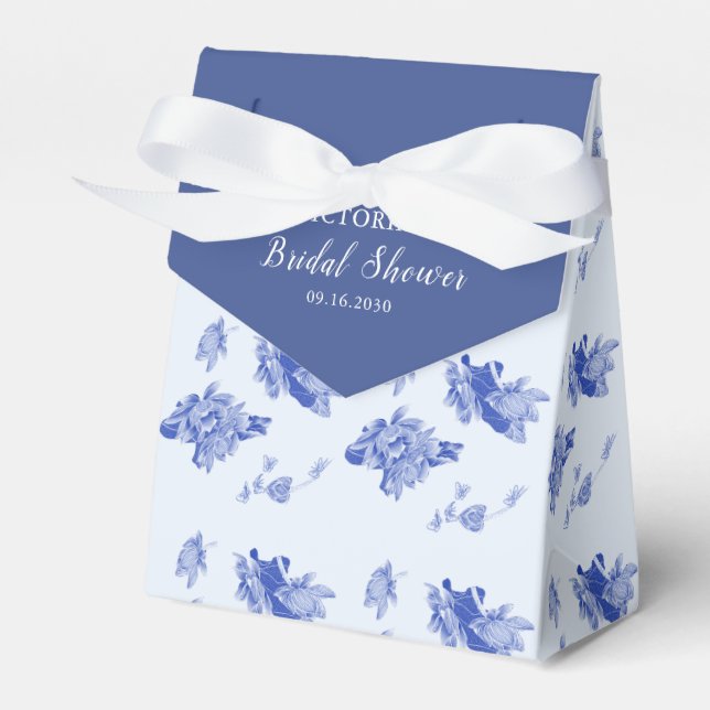 Elegant Blue Flowers Modern Retro Chinoiserie  Favor Box (Front Side)