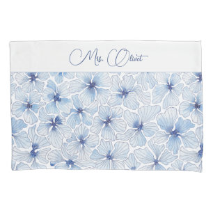 Elegant Blue Flowers Pillowcase