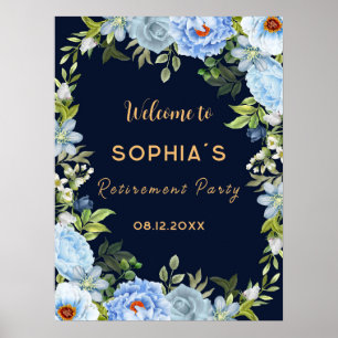 Elegant Blue flowers Retirement Party Welcome Sign