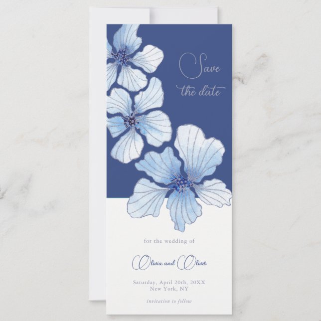 Elegant Blue Flowers Save the Date Invitation (Front)