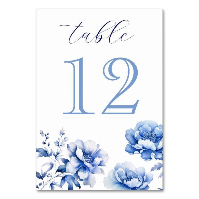 Elegant Blue Flowers Table Number (Back)