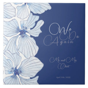 Elegant Blue Flowers Vow Renewal 10 years Tile