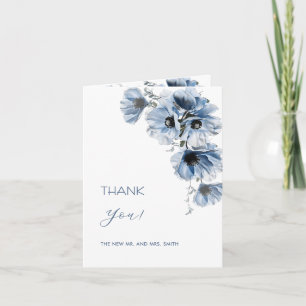 Elegant Blue Flowers   Wedding Photo  Thank You Card