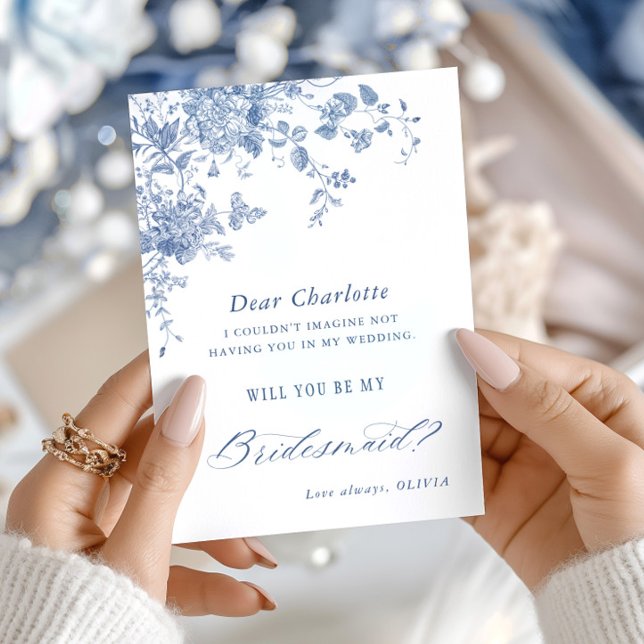 Elegant Blue Flowers Will You Be My Bridesmaid Invitation (Creator Uploaded)