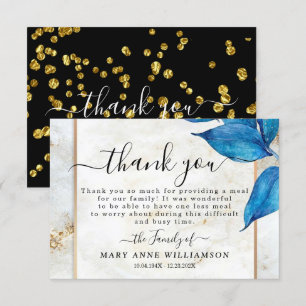 Elegant Blue Foliage Funeral Food Thank You Card