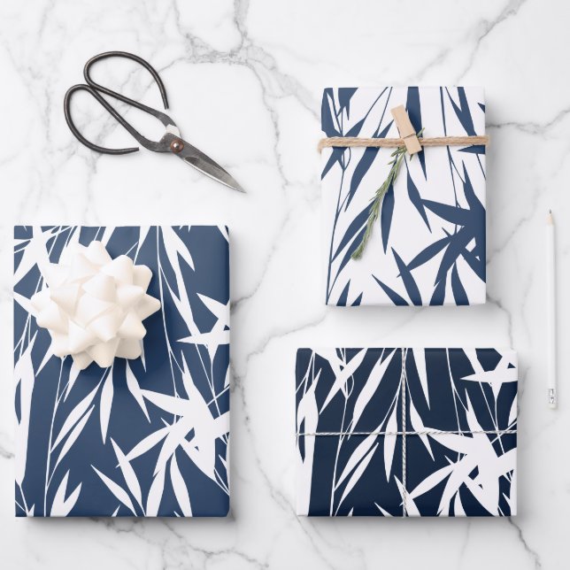 Elegant Blue Foliage leaves  Wrapping Paper Sheet (Front)