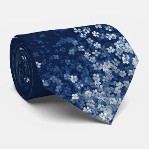 Elegant Blue Forget-Me-Not Floral Tip Navy Tie