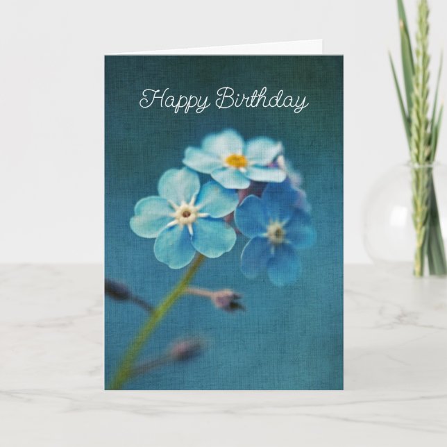Elegant Blue Forget-me-nots Flowers Happy Birthday Card (Front)