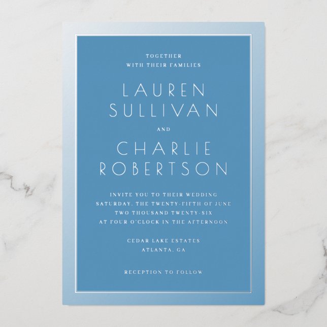 Elegant Blue Formal Wedding Invitation (Front)