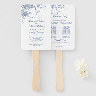 Elegant Blue France Flowers Wedding Program Hand Fan