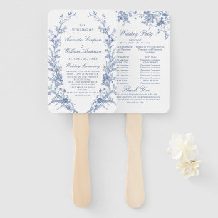 Elegant Blue France Flowers Wedding Program Hand Fan