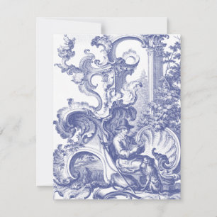Elegant Blue French Baroque Toile Invitation