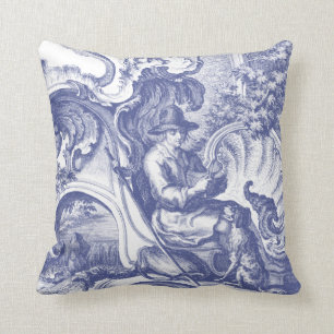 Elegant Blue French Baroque Toile Throw Pillow
