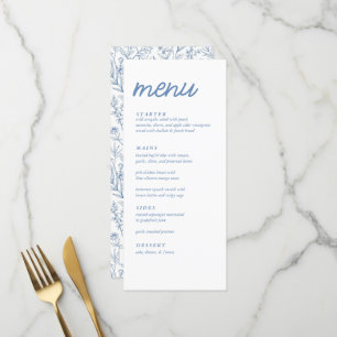 Elegant Blue French Floral Baby Shower Menu