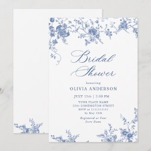 Elegant Blue French Garden Floral BRIDAL SHOWER Invitation