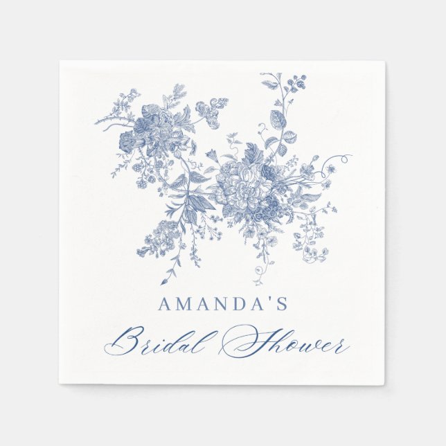 Elegant Blue French Garden Floral Bridal Shower Napkin (Front)