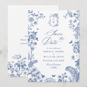 Elegant Blue French Garden Floral Wedding Photo Save The Date