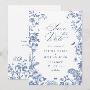 Elegant Blue French Garden Floral Wedding Photo Save The Date
