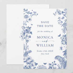 Elegant Blue French Garden Floral Wedding Save The Date