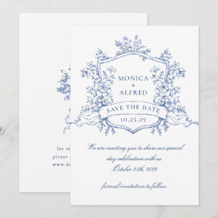 Elegant Blue French Garden Flowers Wedding Save The Date