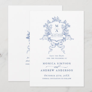 Elegant Blue French Garden Flowers Wedding Save The Date