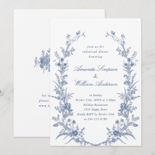 Elegant Blue French Garden Rehearsal Dinner Invitation