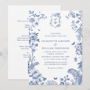 Elegant Blue French Garden Wedding All in One Invitation