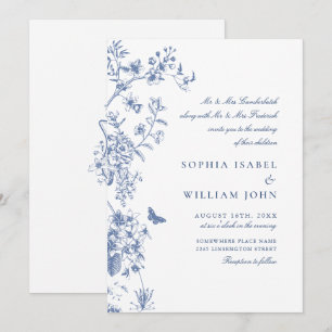 Elegant Blue French Garden Wedding Invitation