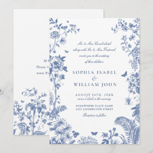 Elegant Blue French Garden Wedding Invitation