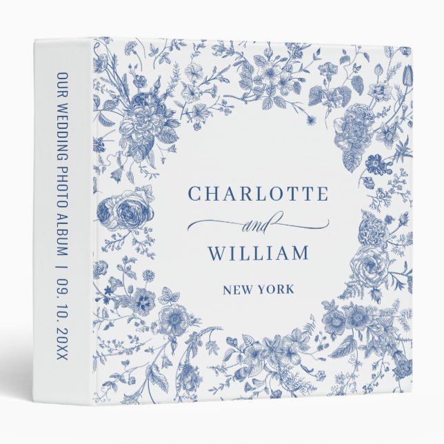 Elegant Blue French Garden Wedding photo album Binder (Front/Spine)
