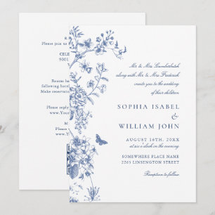 Elegant Blue French Garden Wedding QR code Invitation