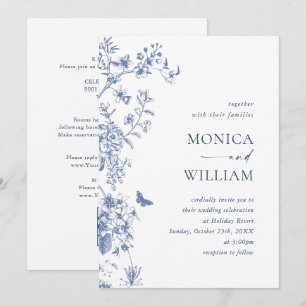Elegant Blue French Garden Wedding QR code Invitation