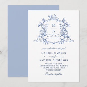 Elegant Blue French Garden Wedding QR code Invitation