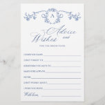 Elegant Blue French Garden Wishes & Advice Card<br><div class="desc">Personalize with the bride to be's name and date of shower. 
For further customization,  please click the "customize further" link. If you need help,  contact me please.</div>