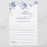 Elegant Blue French Garden Wishes & Advice Card<br><div class="desc">Personalize with the bride to be's name and date of shower. 
For further customization,  please click the "customize further" link. If you need help,  contact me please.</div>