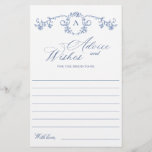 Elegant Blue French Garden Wishes & Advice Card<br><div class="desc">Personalize with the bride to be's name and date of shower. 
For further customization,  please click the "customize further" link. If you need help,  contact me please.</div>