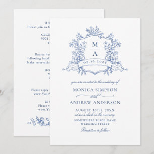 Elegant Blue French Roses Garden Floral Wedding Invitation