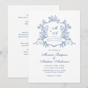 Elegant Blue French Roses Garden Floral Wedding Invitation