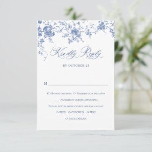 Elegant Blue French Roses Garden Toile Wedding RSVP Card